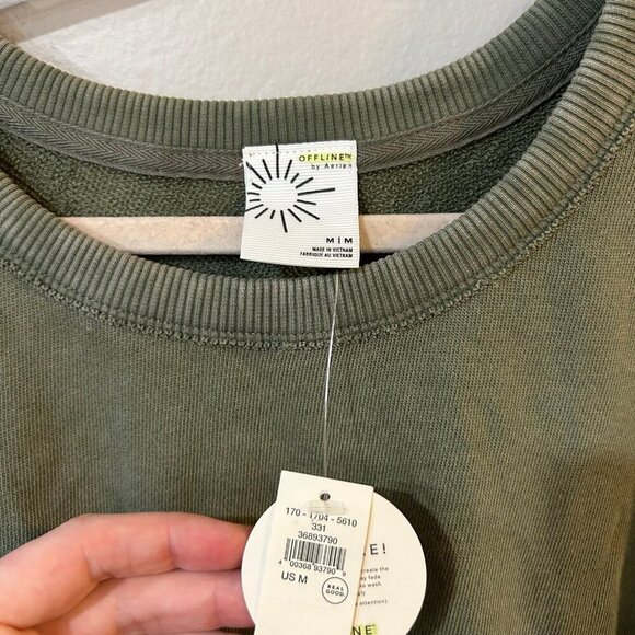 NWT Offline By Aerie Weekend Fleece Cut Out Dress Green Crewneck Size Medium - Picture 6 of 7